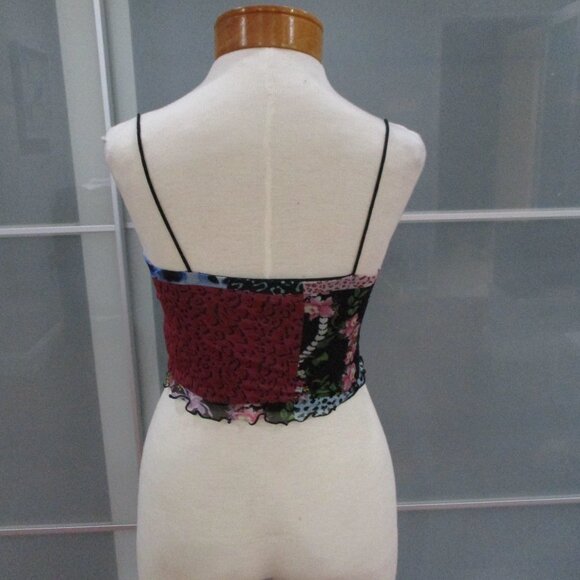 Desigual Mesh Overlay Spaghetti Strap Cropped Tank Top - Picture 3 of 7